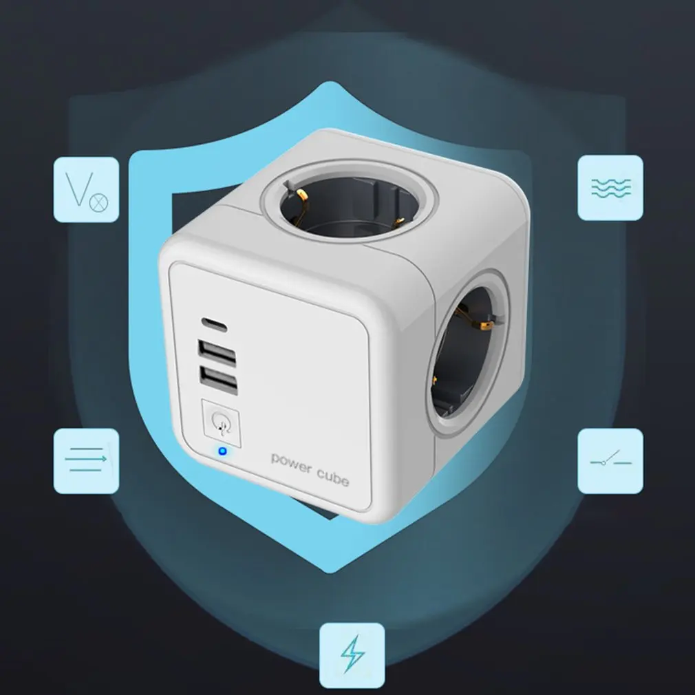 

Creative Cube Socket European Standard Converter E02C In-line 2USB+switch+C Interface Multi-function Power Strip