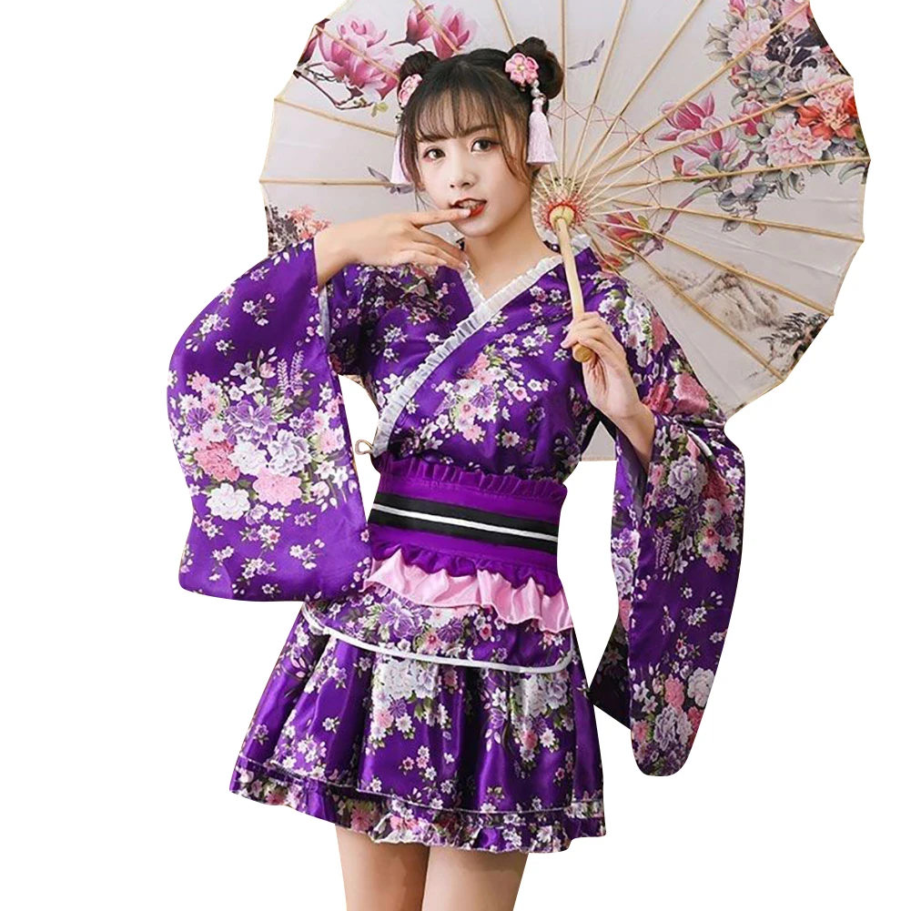 

Women's Floral Print Wa Lolita Kimono Dress Japanese Anime Cosplay Costume Cafe Maid Uniform Stage Performance Wear