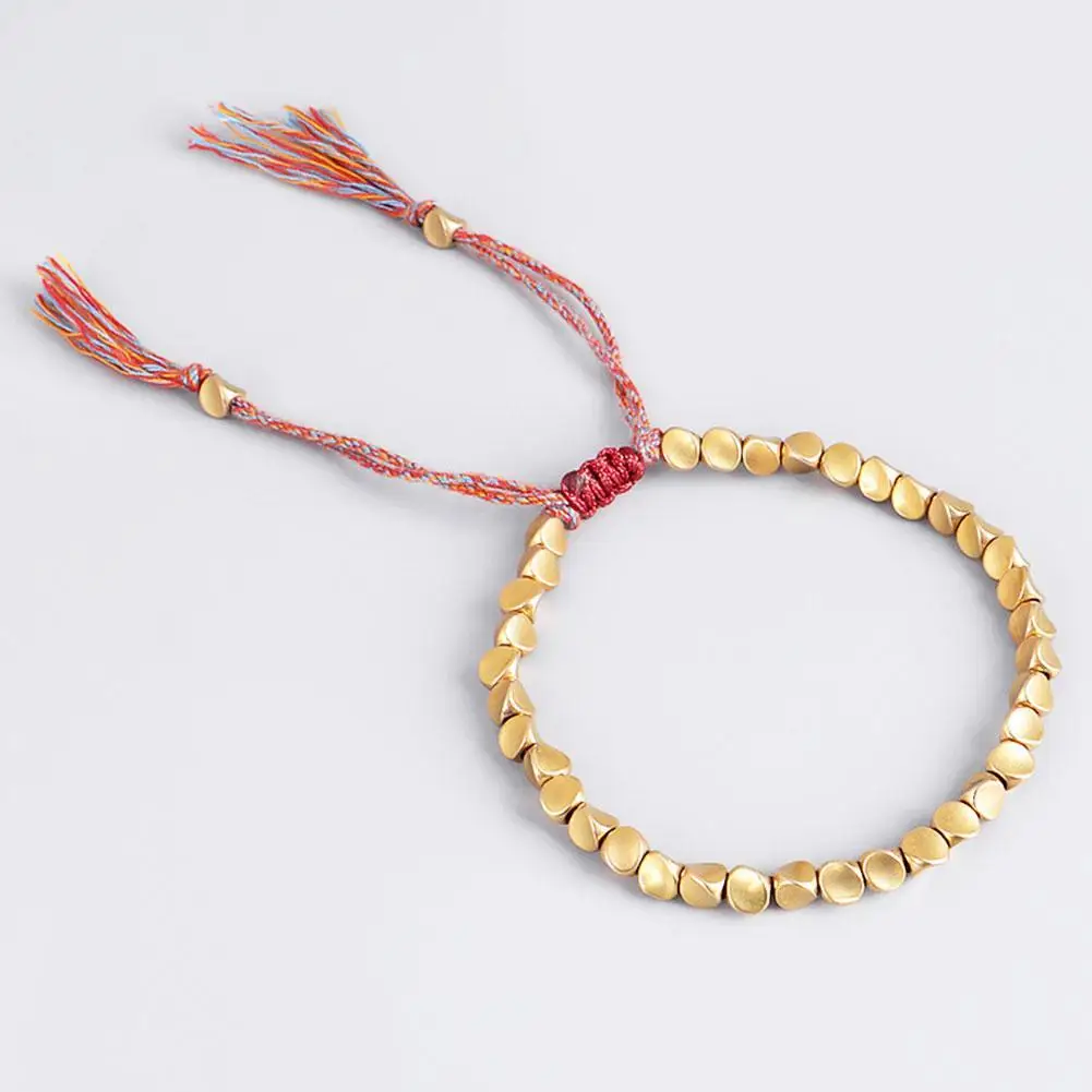 

Adjustable Rope Chain Men Bracelets Handmade Tibetan Copper Bead Bracelet For Women Gold Color Braided Boho Vintage Jewelry Gift