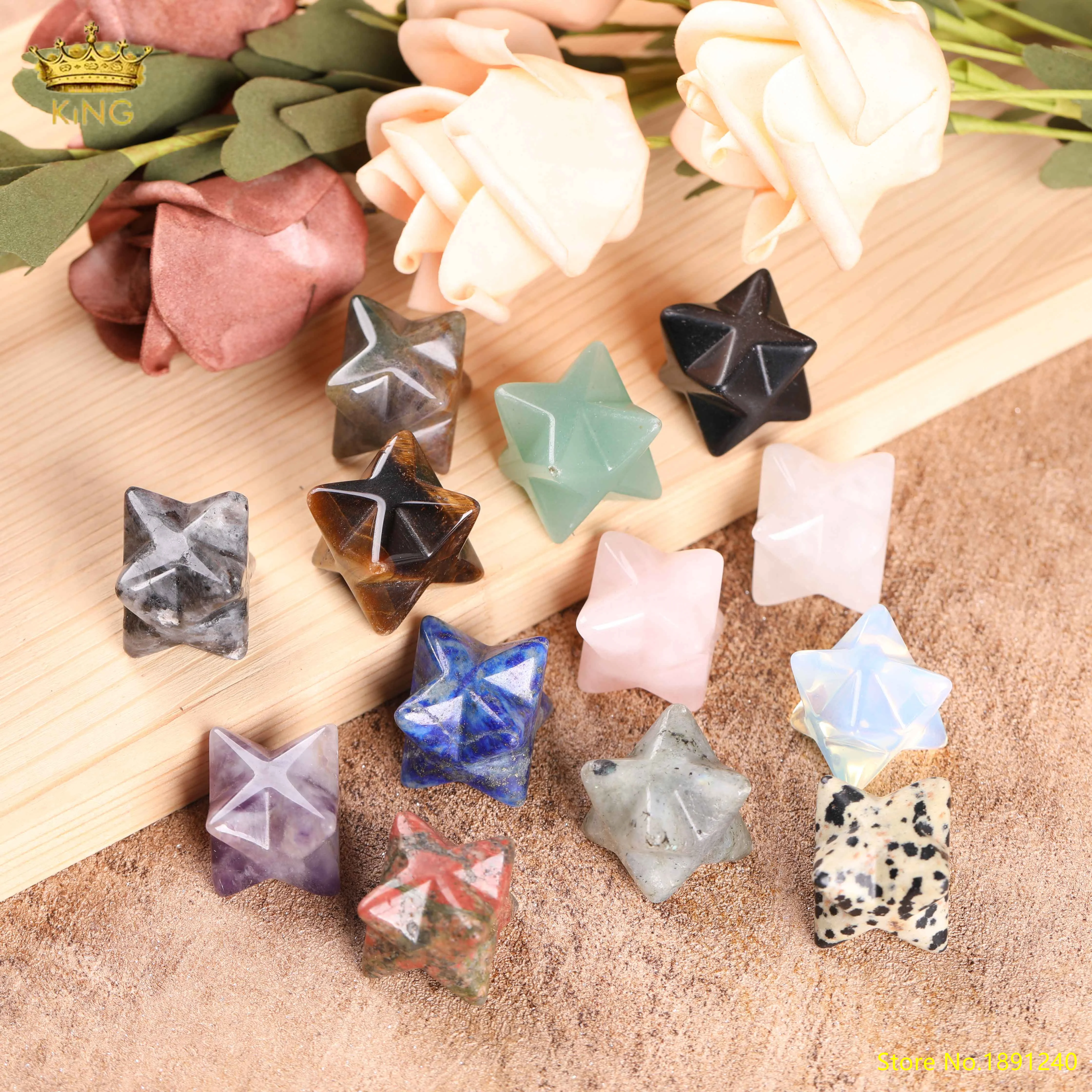

King 13 Stone Natural Hand Carved Mini Merkaba Stars | Mini Quartz Crystals | Healing Mini Merkaba Stars | Crystal Mini Merkaba