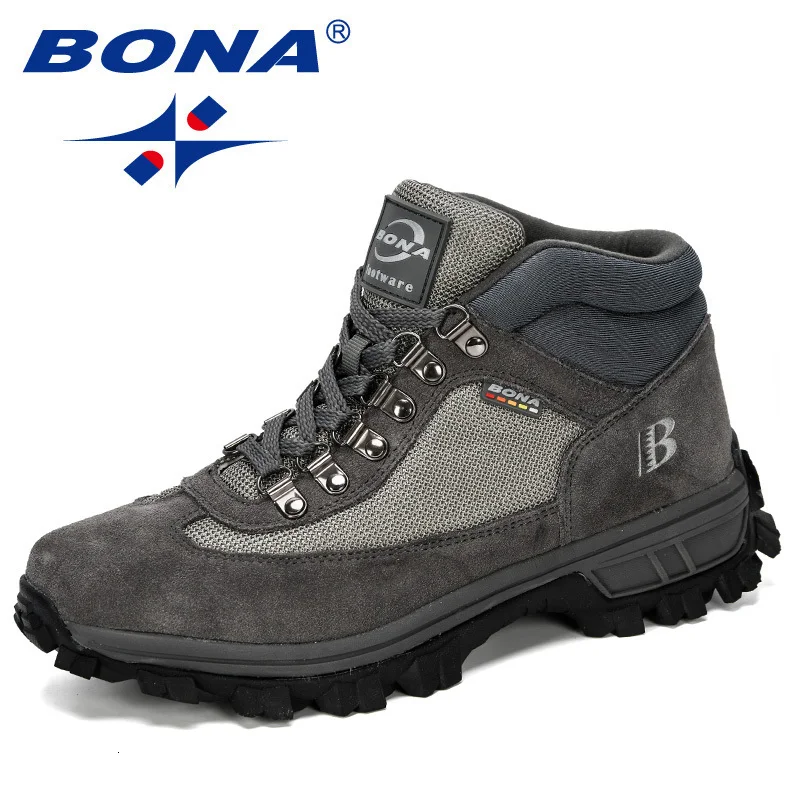 Мужская обувь для походов BONA кожаные ботинки с высоким берцем охоты активного