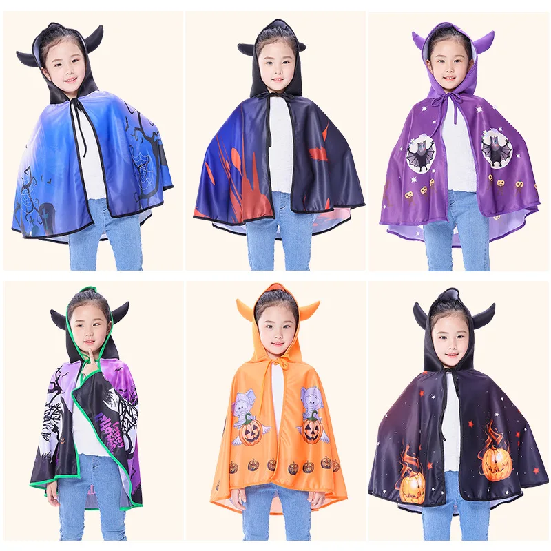 

Halloween Children's Clothing New Horn Cape Female Witch Devil Cloak Shawl Cosplay Costumes