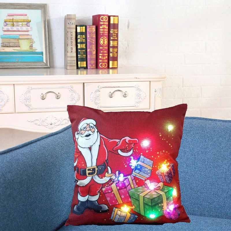 

Christmas Elk Santa LED Light Cushion Cover 45*45cm Cotton Linen Pillow Covers Home Decor Sofa Cushions Pillow Cases KD-0601