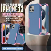 hot 3 in 1 shock absorbing mobile phone case tpu and abs silicone case for iphone 13 soft full cover shockproof case
