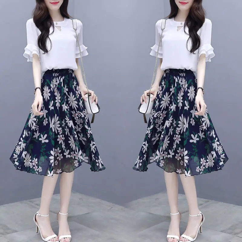 Женский комплект из 2 предметов модный топ с расклешенными рукавами и юбка