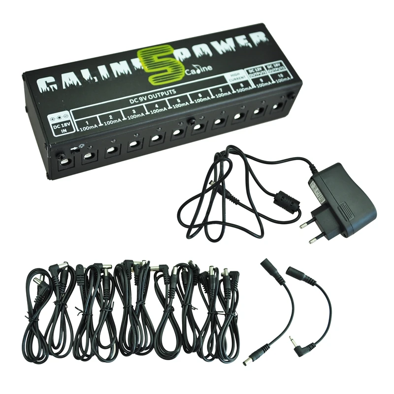 CP - 05 настенное выходное питание для педалей эффектов 10 каналов DC 9V 12V и 18V (черный) |