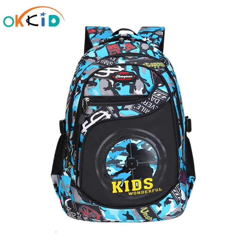 OKKID Рюкзак для начальной школы для мальчиков, студенческий водонепроницаемый рюкзак, детский Камуфляжный Рюкзак, школьная сумка для книг, д...