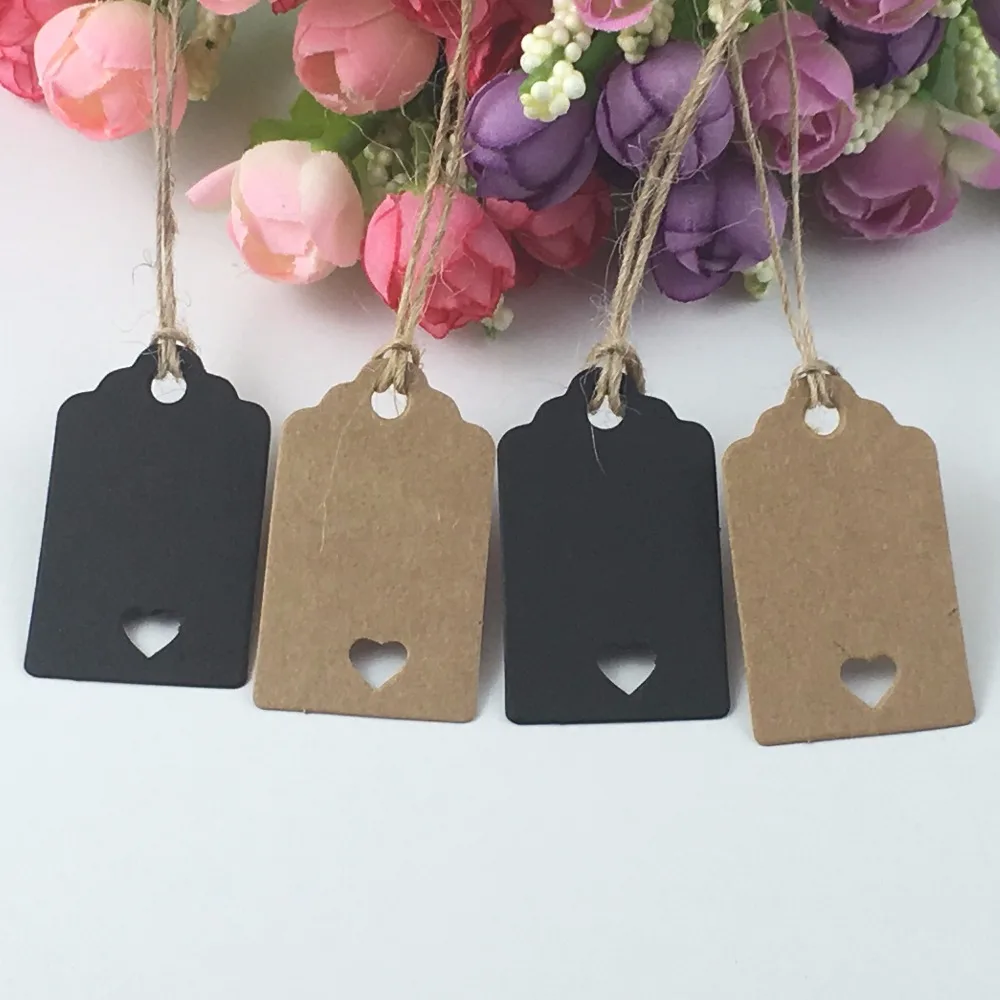 

200pcs 5x3cm Hollow Heart Scalloped Kraft Paper Card / Blank Tag / Wedding Favour Gift Tag Price Label With 200pcs string