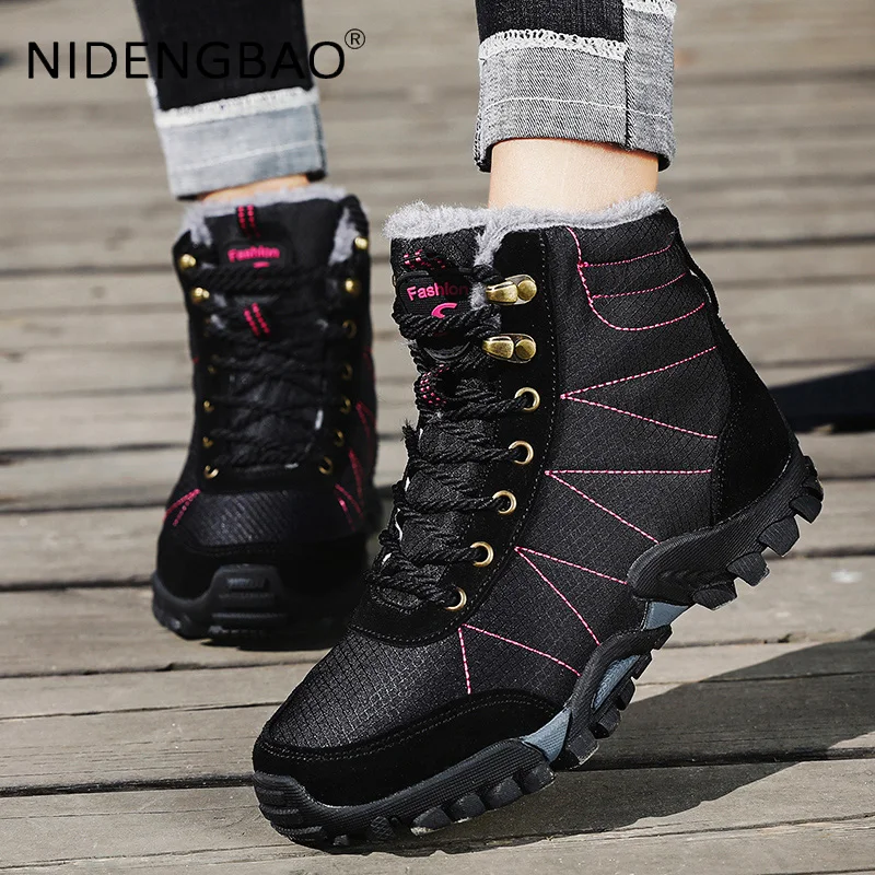 Brand New Men Sneakers Winter Warm Plush Women Ankle Boots Waterproof Unisex Outdoor Trekking Walking Hiking Sports Shoes
