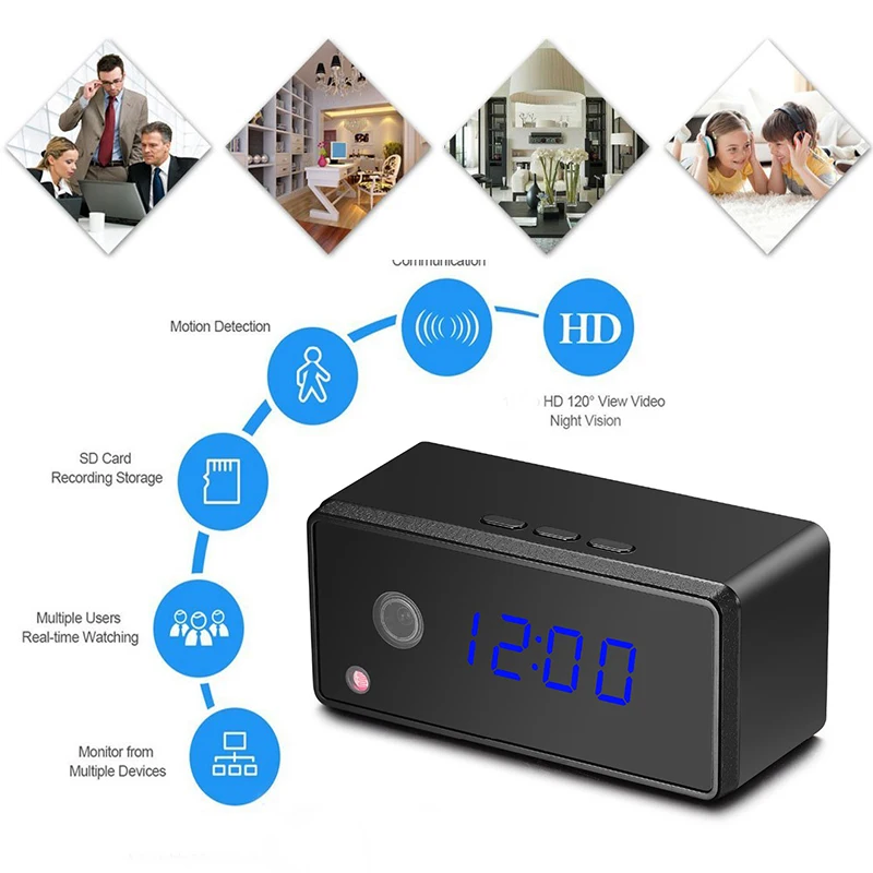 Настольные часы мини-камера H.264 WiFi 720P HD IP P2P DVR видеорегистратор сигнализация