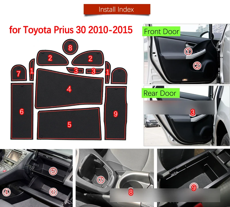 Для Toyota Prius 30 XW30 2010- ZVW30 анти-грязный коврик двери паз ворота слот подставка Противоскользящий коврик автомобиля