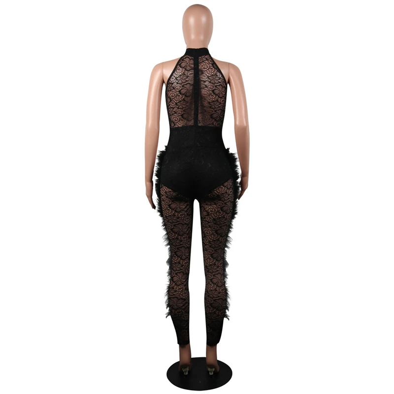 

2021 Summer Mesh Lace Sexy Club Jumpsuit for Women Overalls New White Black Elegant Romper Evening Party Long Jumpsuits Outfits