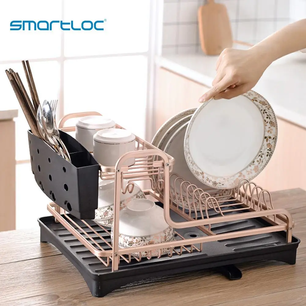 

Aluminium Alloy Dish Rack Kitchen Organizer Storage Drainer Drying Plate Shelf Sink Supplies Knife And Fork Container