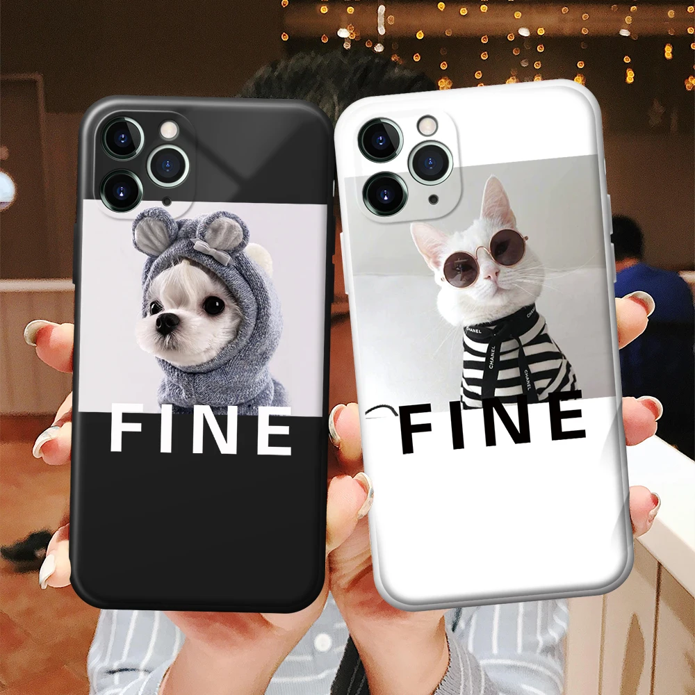

Cute Cat Dog Phone Case for iPhone 11 Pro Max 12 Mini X Xs XR SE 2020 SE2 8 7 Plus Popular Black White Fashion Design Cover
