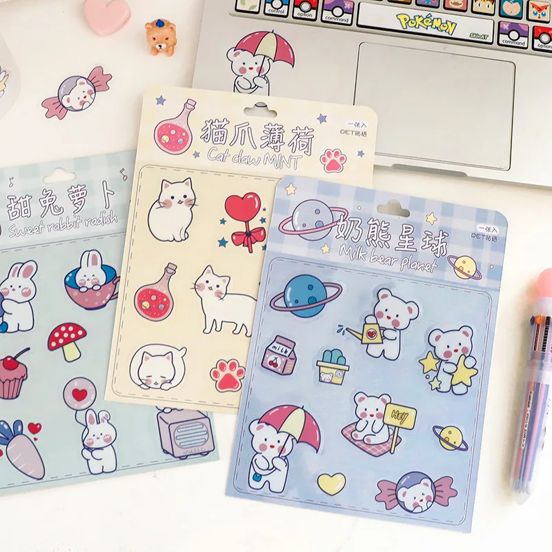 

1 Sheet Lovely Starry Planets Bunny Cat Bear Decorative Sticker DIY Decoration