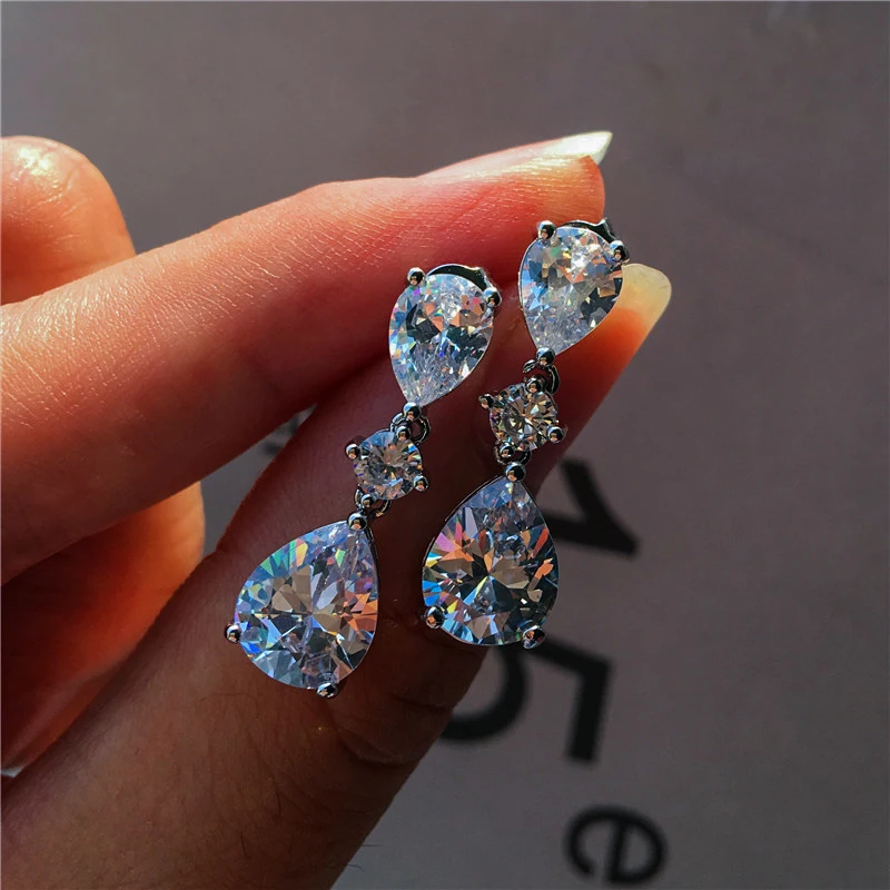 Роскошные женские большие серьги в форме капли воды винтажные серебряные