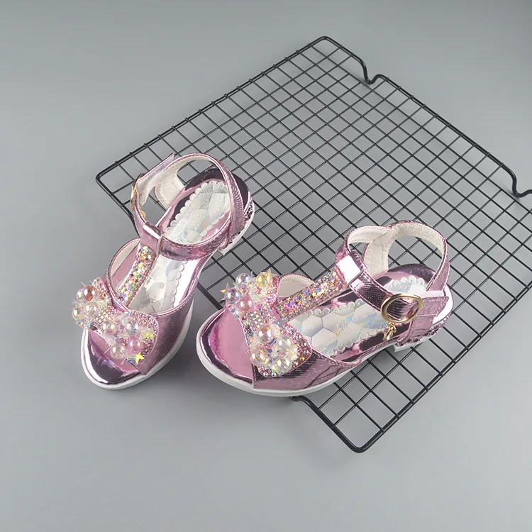 

summer children sandals shoes kids baby girls leather princess shoes fashion heels big child sandals flower beading party shoes