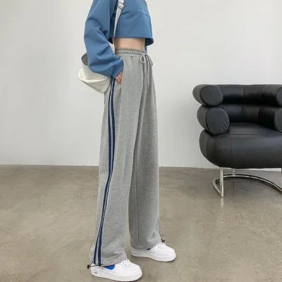 

Серые спортивные женские брюки весна-осень полосатые