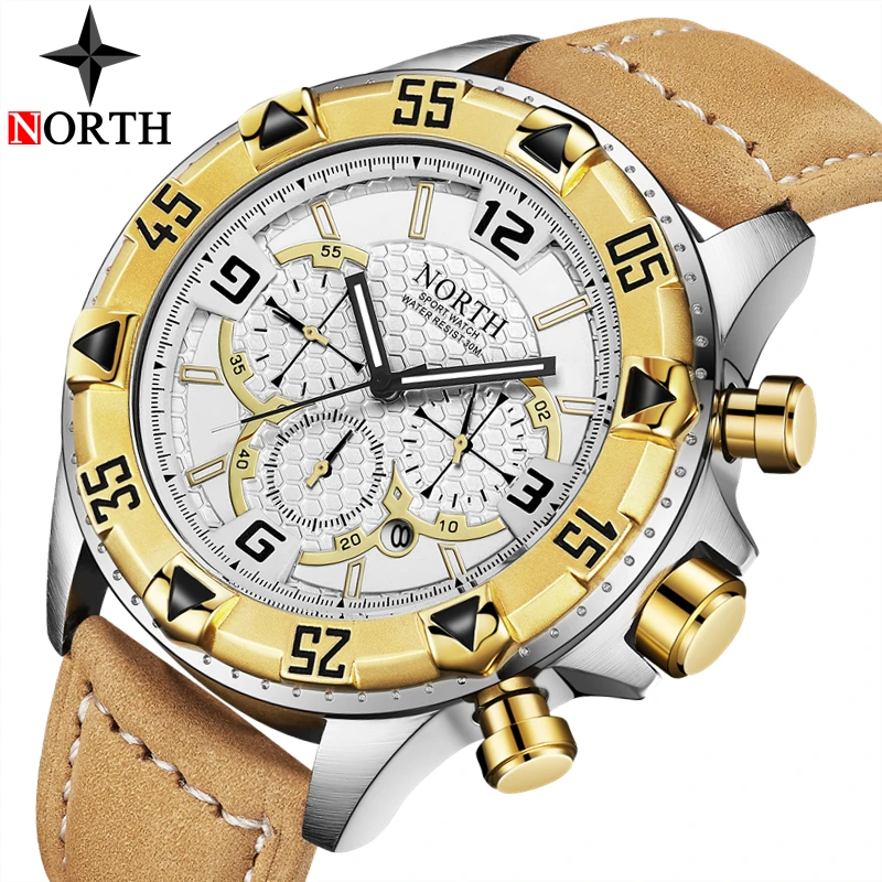 Мужские часы с большим циферблатом NORTH водонепроницаемые хронографом мужские от