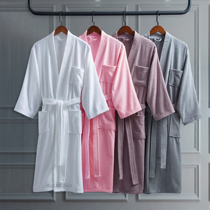 

Халат-кимоно из натурального хлопка для мужчин и женщин, длинное плотное абсорбирующее махровое банное кимоно, легкое Вафельное полотенце, ...