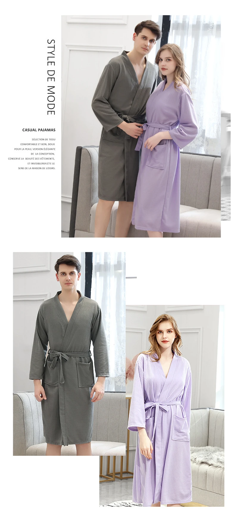 Мужской халат, Осень-зима, вафельный тонкий, yukata, Абсорбирующая, быстросохнущая Пижама, домашняя одежда, ночная рубашка, roupao feminino