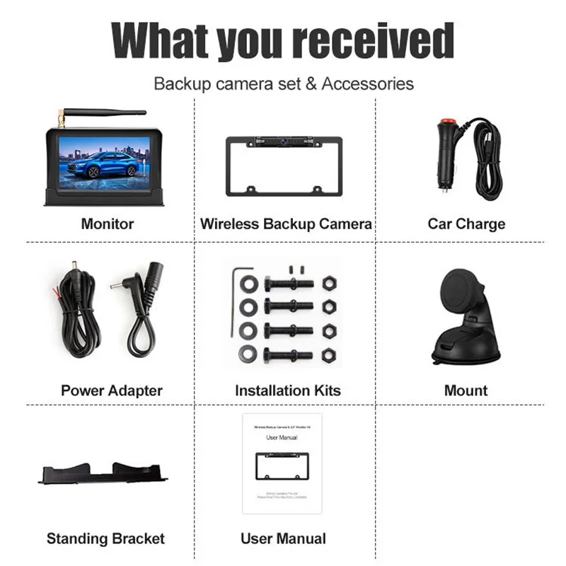 

Wireless Rear View Digital Surveillance System 5 in high Brightness monitor, License Plate Night Vision 170D IP68 Reverse Camera