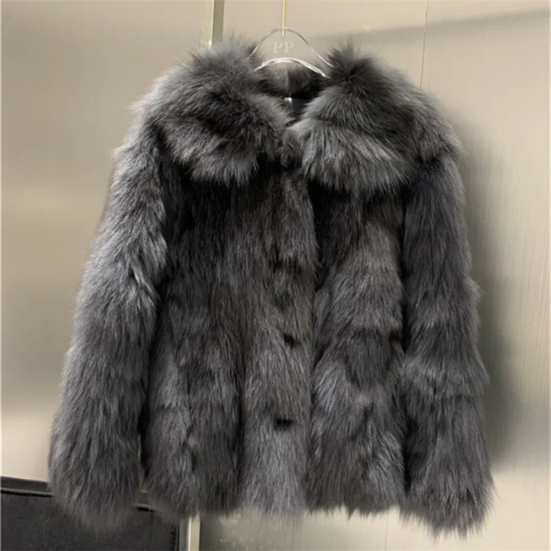 

Women's high quality 100% real fur coat Natural fox fur Leather jacket leather coat turn down collar long sleeve fox fur coat