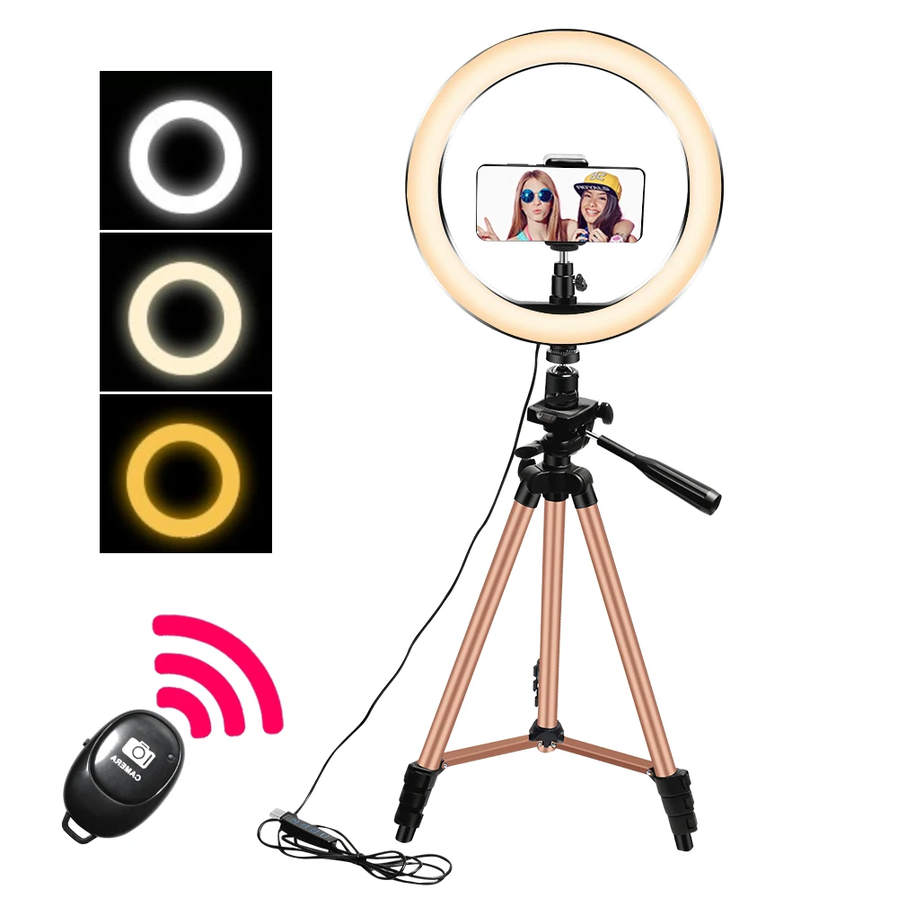 Светодиодный кольцевой светильник для селфи 10 дюймов 26 см с регулируемой