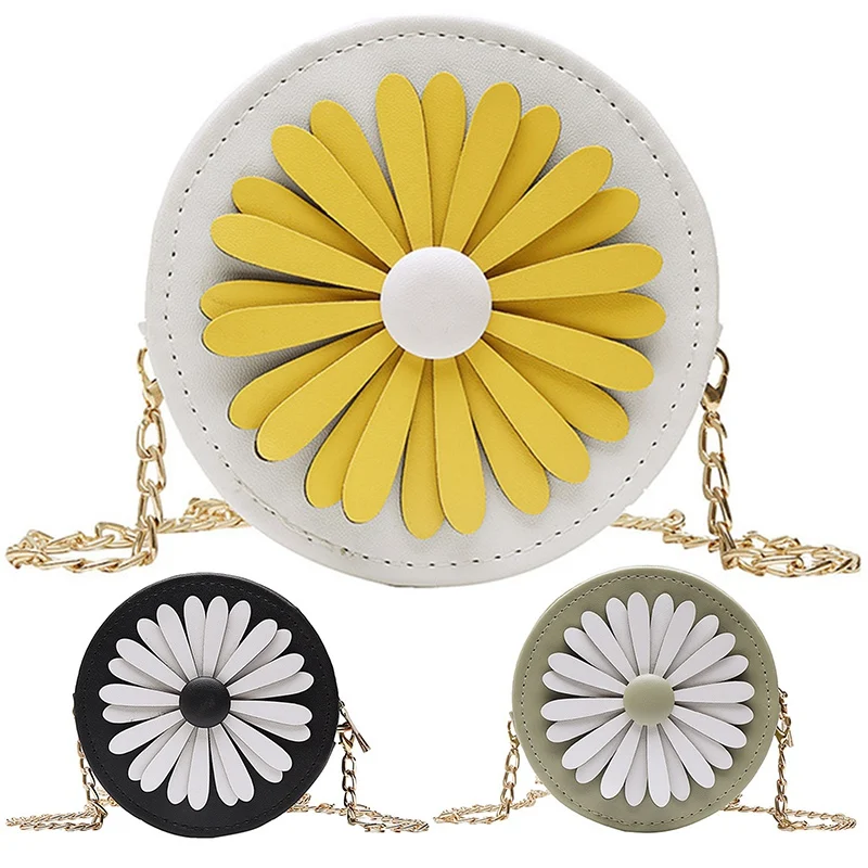 Женская сумка кошелек модная новинка персональности корейского ретро маленькая маргаритка плечевая сладкая цветочная молния круглая цепочка сумка!