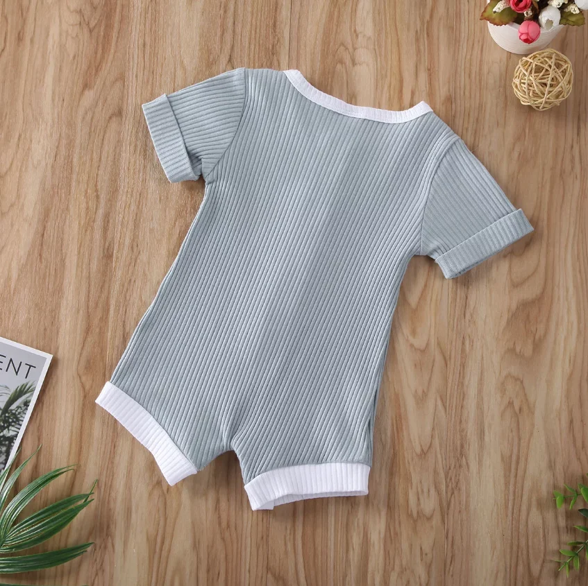 

0-18M Newest Hot Newborn Infant Baby Boys Girls Clothes Ribbed Solid Romper Jumpsuit Short Sleeve Summer Outfit