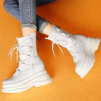 female ankle boots creepers womens genuine cow leather platform shoes wedge chunky high heels strap buckle shoes