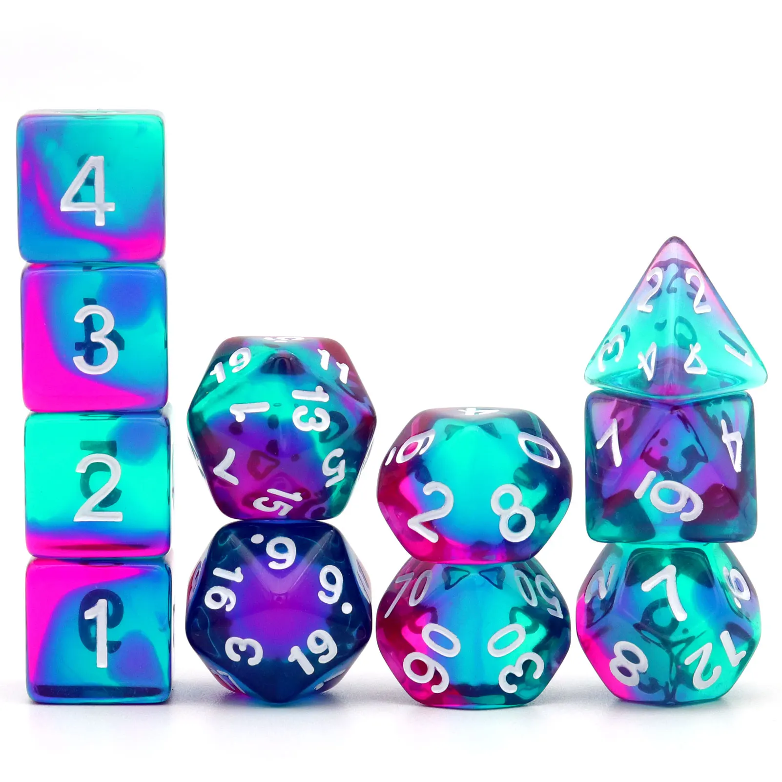 

Haxtec 11PCS DND Dice Set Extra D6 D20 Polyhedral D&D Dice for Roleplaying Dice Games-Translucent Purple Teal