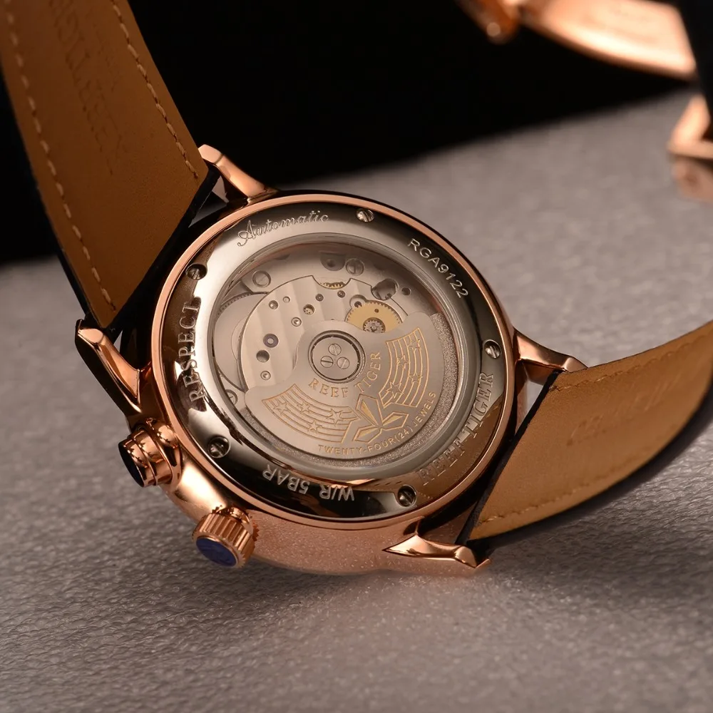 

Reef Tiger/RT Top Brand Men Watch Genuine Leather Strap Business Watches Luminous Automatic Watch Waterproof RGA9122