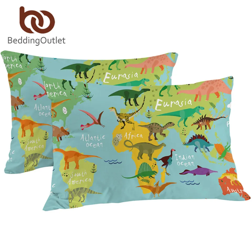 

BeddingOutlet Dinosaur Pillow Case Jurassic Pillowcase World Map Decorative Pillow Cover Green Cartoon Kids Bedding Drop Ship