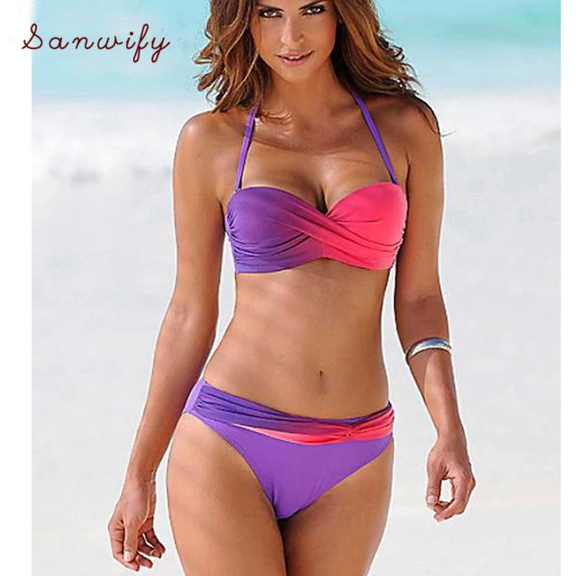 Женский купальник-бикини с пуш-ап комплект бикини градиентной расцветки пляжная