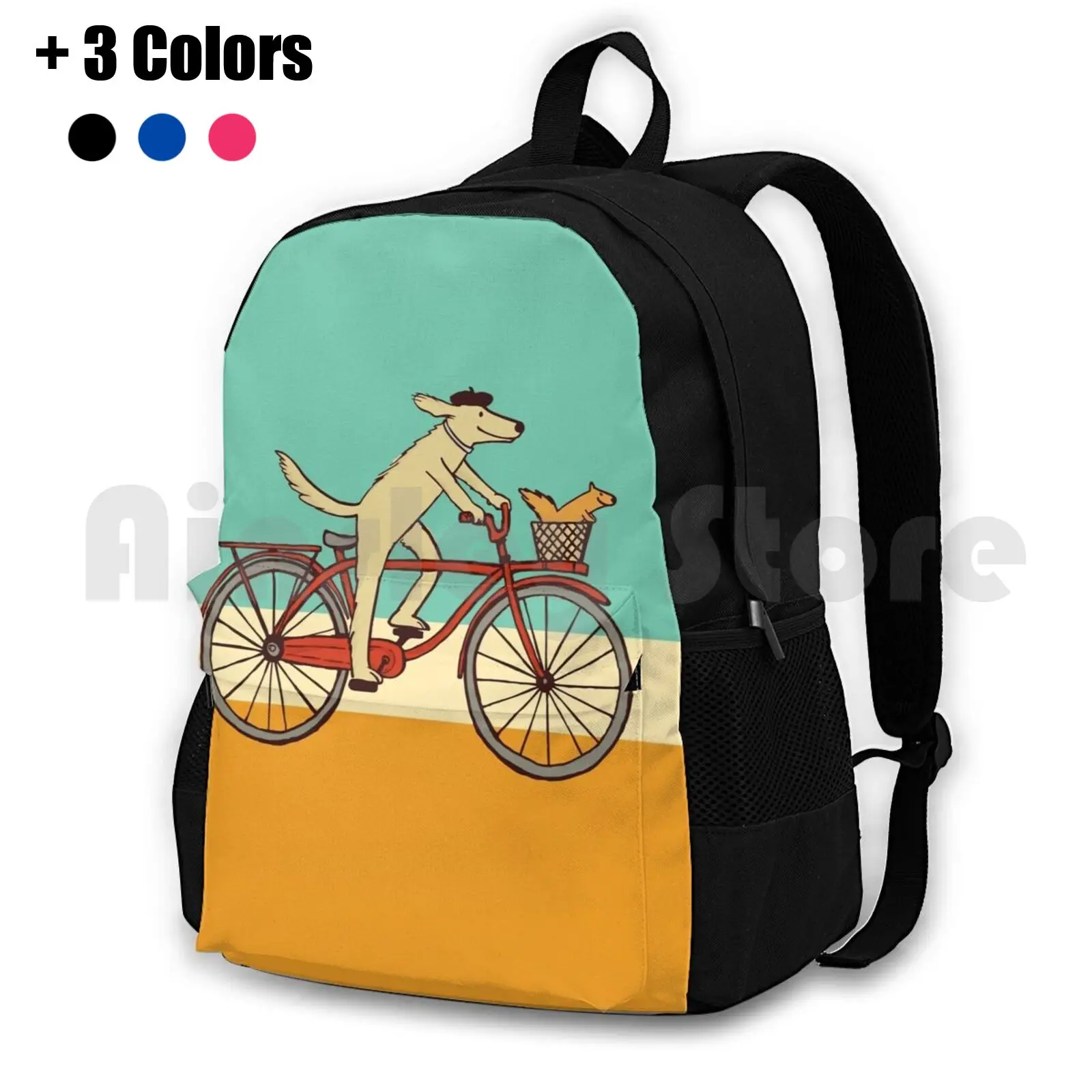 

Dog And Squirrel Are Friends | Whimsical Animal Art | Dog Riding A Bicycle Outdoor Hiking Backpack Waterproof Camping Travel