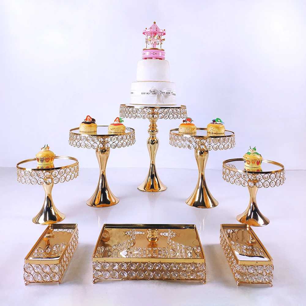 NEW Gold 8-10pcs  Electroplate Metal Cake Stand Set Display Wedding Birthday Party Dessert  Cupcake Plate Rack images - 6