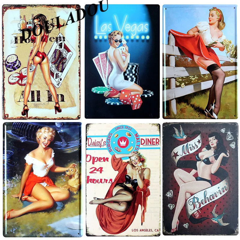 

[Douladou] Family Home Hotel Beauty Woman Vintage Embossed Metal Tin Signs Retro Plaque Poster Bar Pub Party Decorative 30*20CM