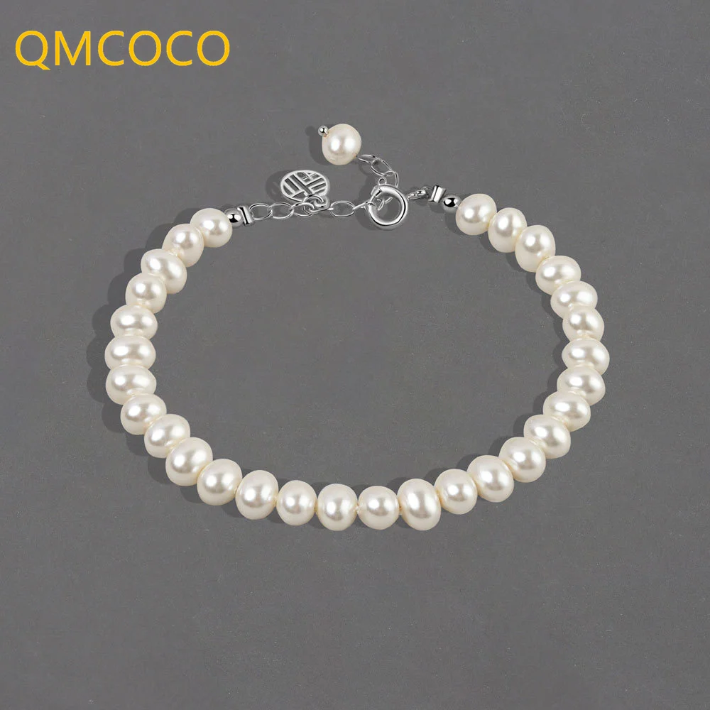

QMCOCO 925 Серебряный простой элегантный жемчужный браслет для женщин в стиле INS модный темпераментный Свадебный изысканный романтический ювел...
