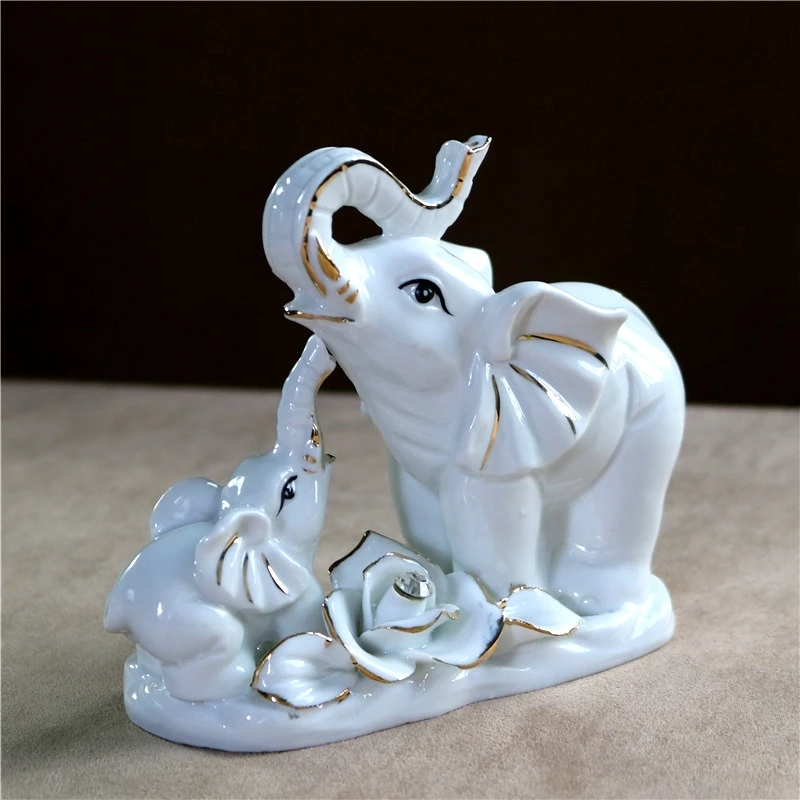 Керамическая миниатюрная фарфоровая фигурка слона для мамы и ребенка украшение