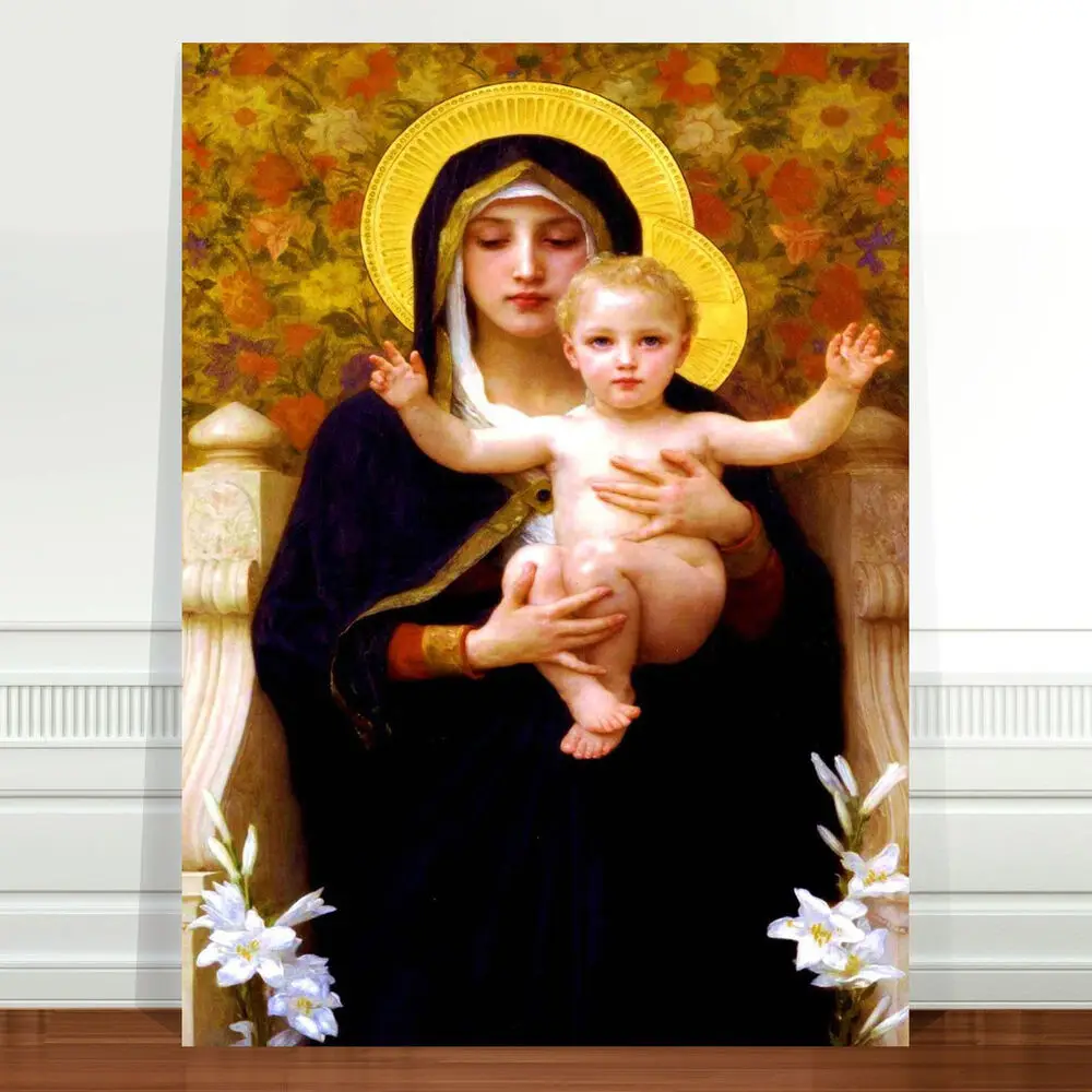 Bouguereau the Madonna of Lilies ~ Картина на холсте для изобразительного искусства Настенный