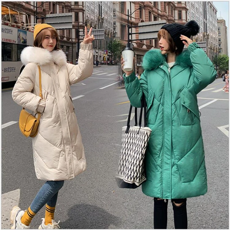 

3XL Women winter jacket Casual Cotton women's winter coatHoodie Long Parkas women Fur Collar Warm female jacket Coat R409