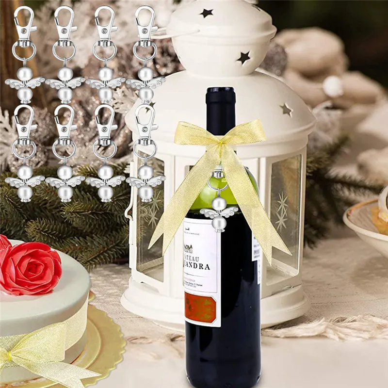 

20 Sets White Angel Keychain Christmas Gift Bag with Thank You Card Tag for Wedding Birthday Home Party Decoration Baby Shower