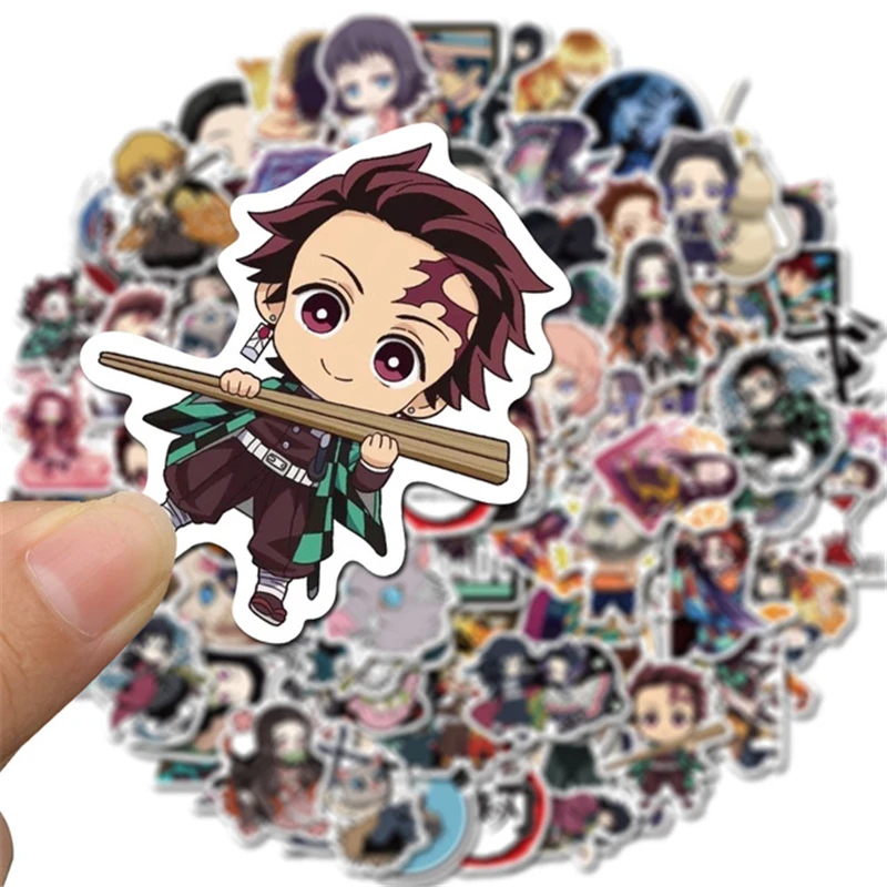 10/30/50/100 unids/set Anime demonio asesino Kimetsu No Yaiba pegatinas de PVC impermeable Skateboard equipaje de Vsco etiqueta engomada-2