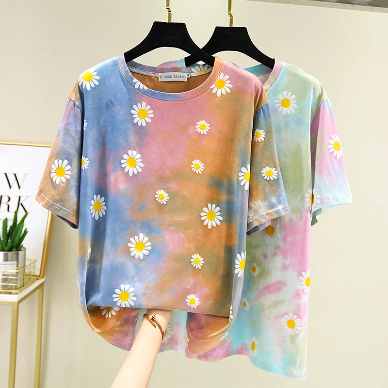 Футболка женская хлопковая оверсайз Радужный кроп-топ с коротким рукавом