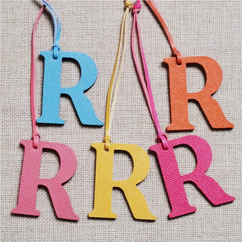 

Rainbery DIY Alphabet A-Z R Genuine Leather Initial Capital English Letter Keychain Backpack Pendant Ladies Women Bag Charm