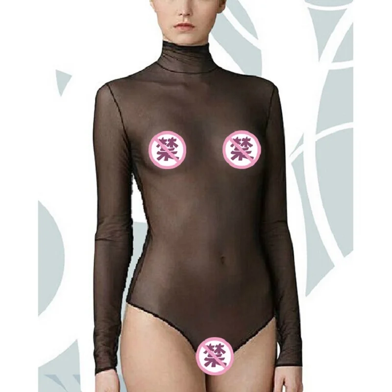 Взрослый Для женщин белье Одна деталь ажурные с длинными рукавами боди высоким