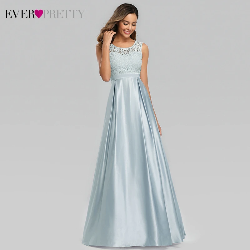 Элегантные атласные вечерние платья Ever Pretty Lace A-Line с круглым вырезом без рукавов Простые Длинные вечерние платья Lange Jurken