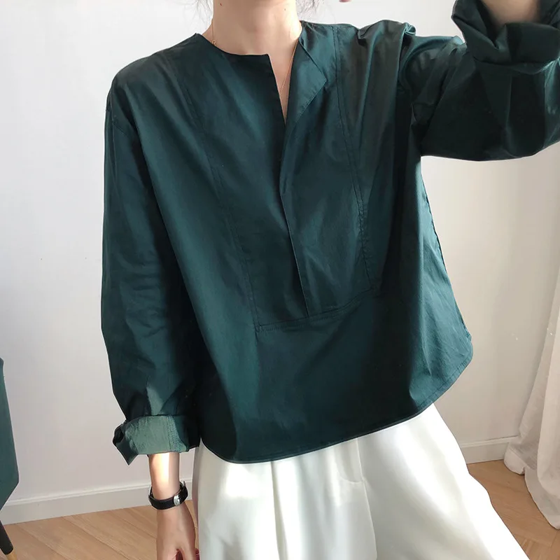 

2020 Fall Winter Fashion Women's Shirt Lantern Sleeve Design Sense Hedging Long Sleeve Loose All Match White Shirt Top C099