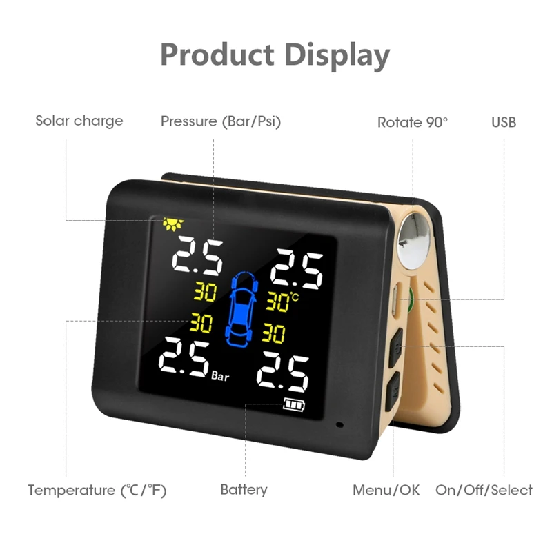 Universal TPMS Car Wireless Tire Pressure Monitoring System with 4Pcs External Sensors Alarm for Windshield Beige | Автомобили и